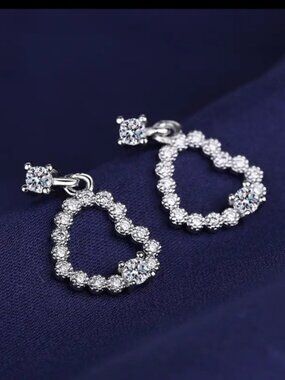Sterling Silver Heart Cubic Zirconia Earrings